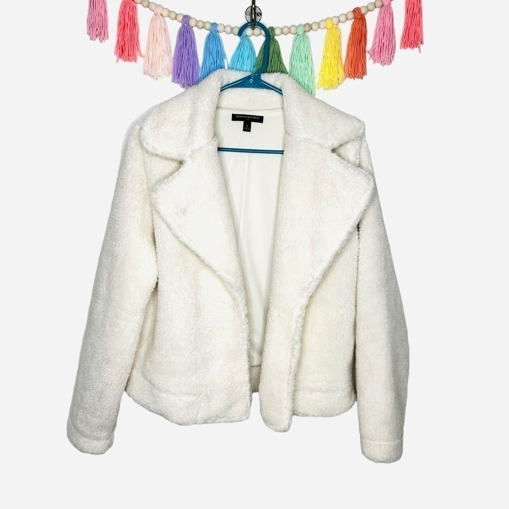 Banana Republic Faux Sherling Sherpa Open Front Outerwear Cream Jacket Small
